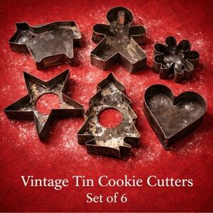 Vintage Tin Cookie Cutters Set of 6  (2”–5”) Holiday Rare